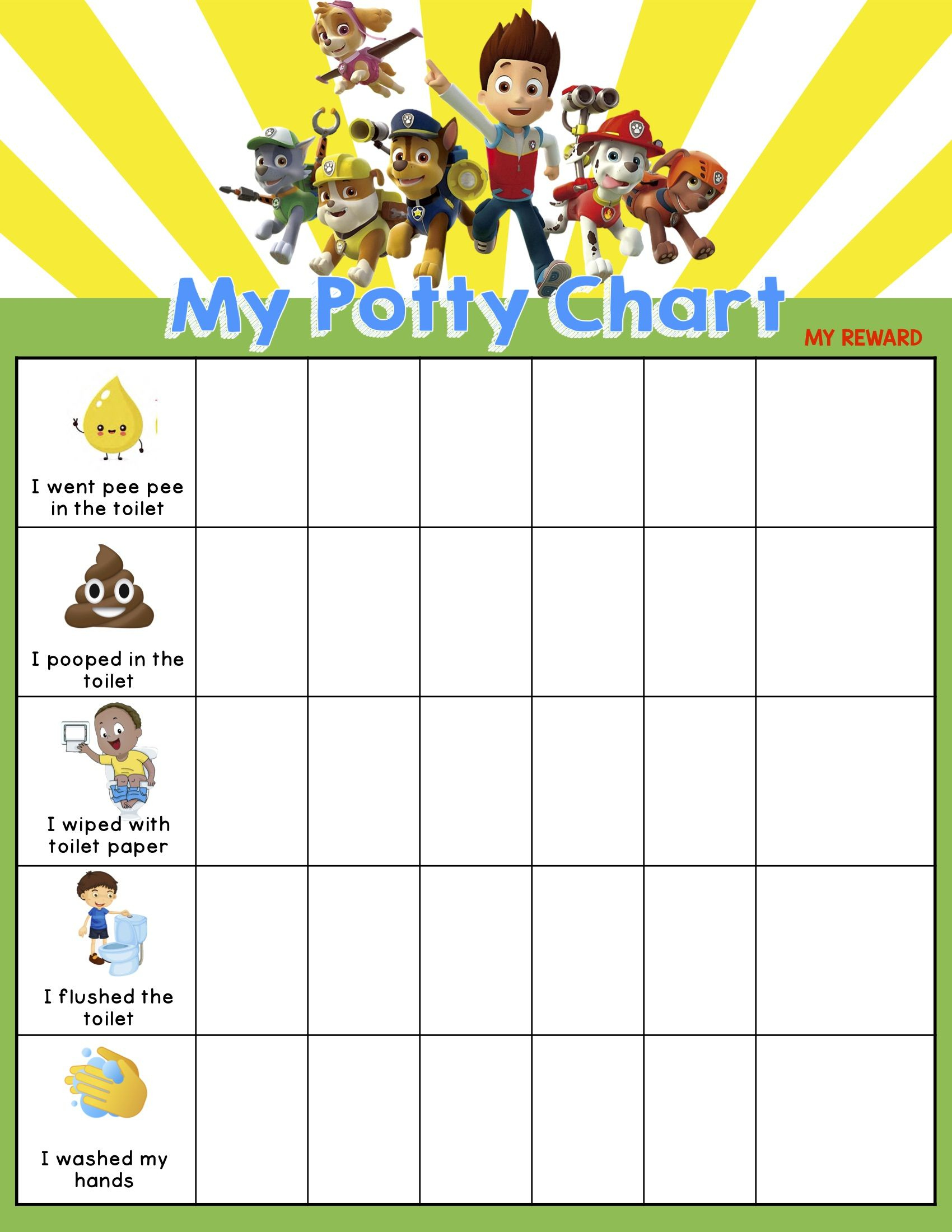 7 Potty Training Chart Ideas | Potty Training Chart, Potty with regard to Free Printable Paw Patrol Reward Chart