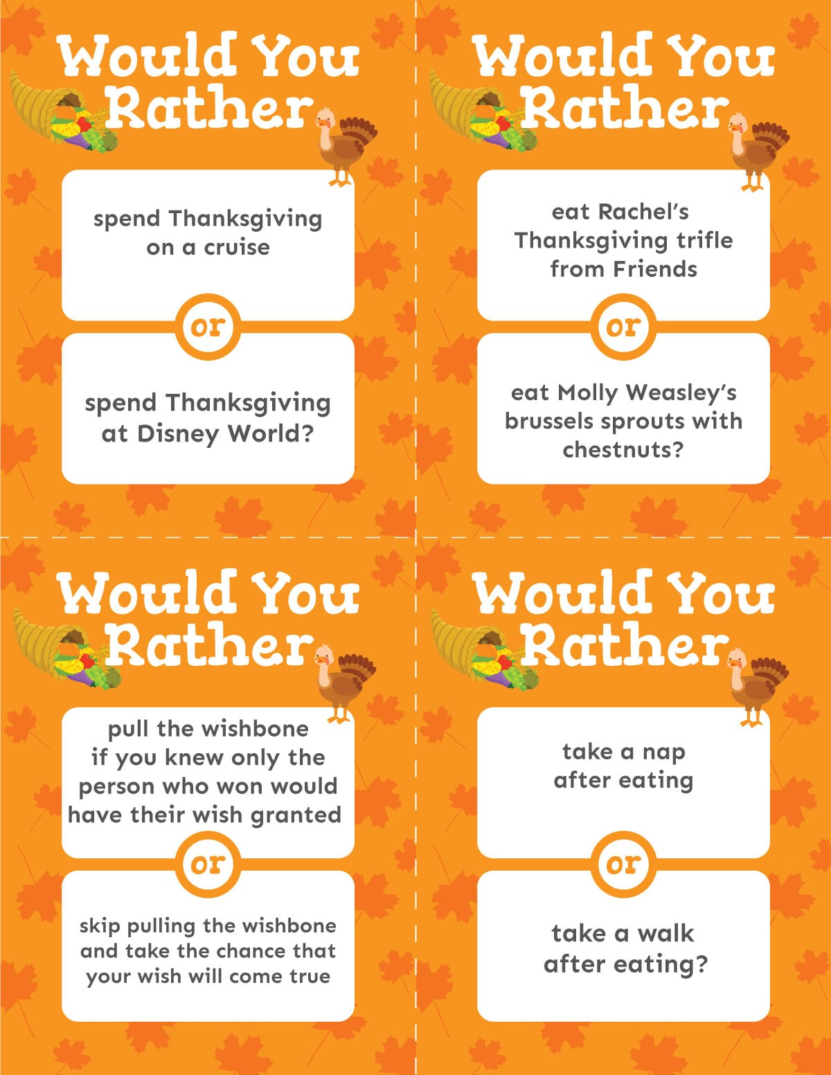 70 Fun Thanksgiving Would You Rather Questions (Free Printable) with regard to Free Printable Thanksgiving Would You Rather