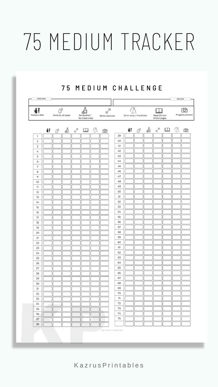 75 Medium Tracker, 75 Day Challenge Printable pertaining to 75 Medium Challenge Printable Free