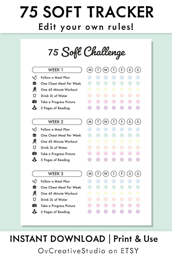 75 Soft Challenge Rules Pdf, 75 Soft Tracker, 75 Soft Meal Plan intended for 75 Soft Challenge Printable Free