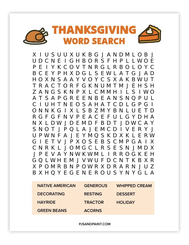 8 Free Printable Thanksgiving Word Searches - Pjs And Paint intended for Thanksgiving 2025 Word Search Printable