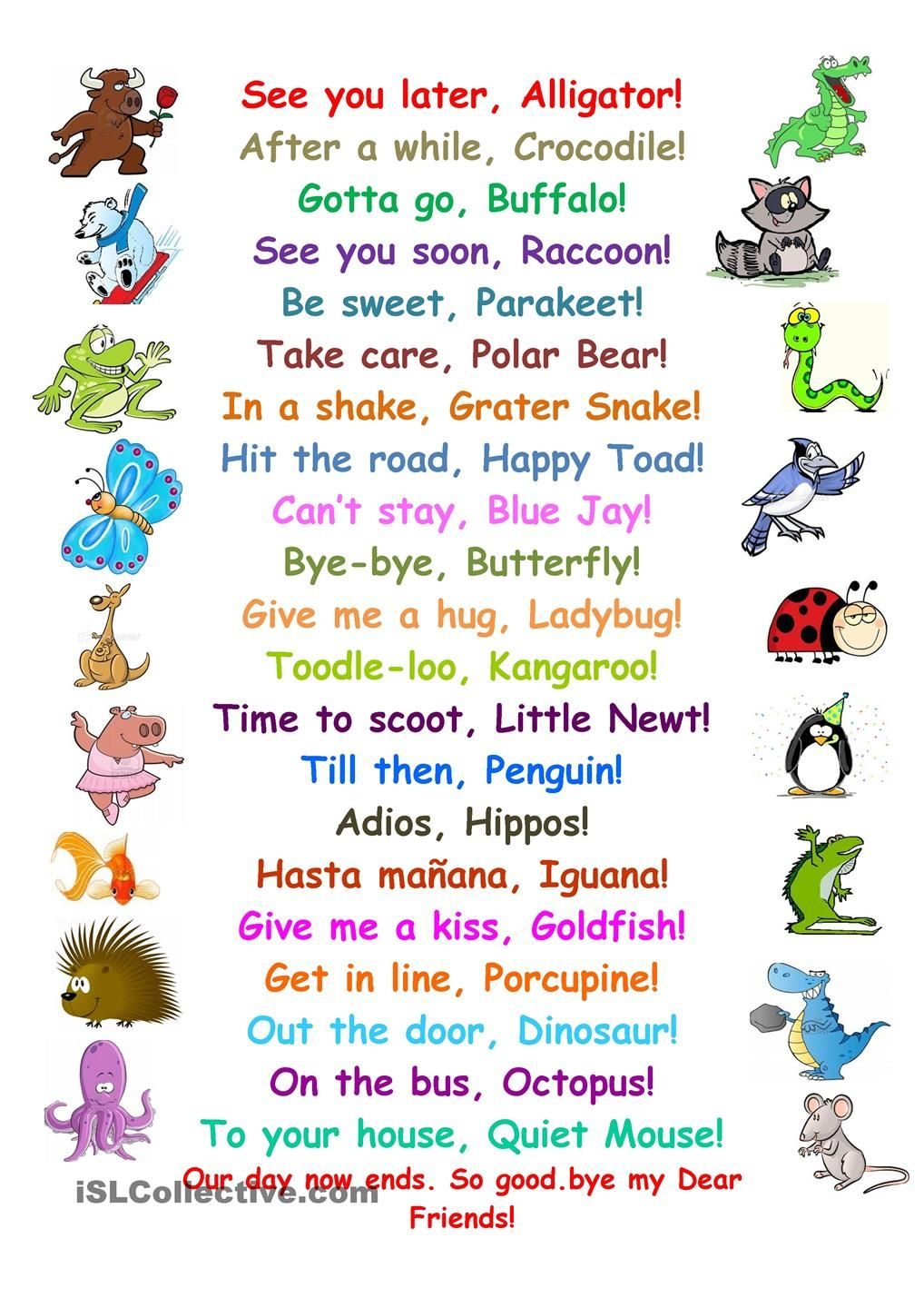8 Funny Goodbye To Say Ideas | See You Later Alligator, Preschool within See You Later Alligator Poem Free Printable