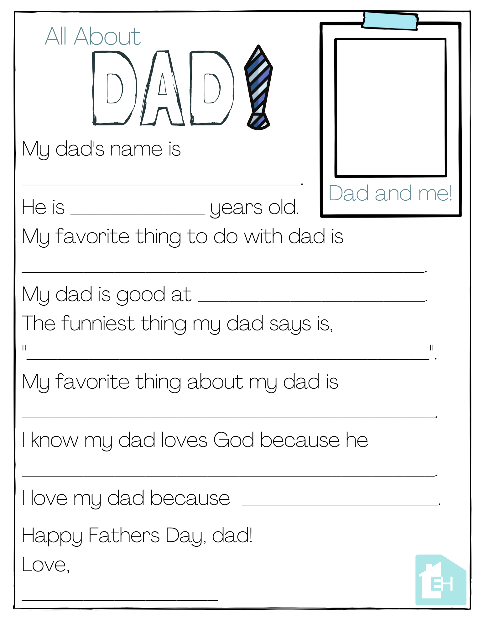 About My Dad Free Printable - Empowered Homes within All About My Dad Printable Free Download