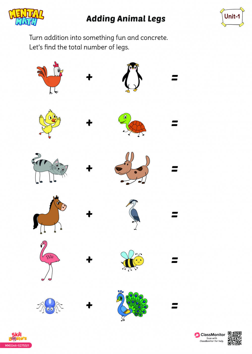 Addition Activity Adding Animal Legs Worksheet - Classmonitor with Animal Picture Addition Worksheet