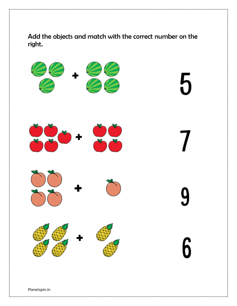 Addition Worksheets Kindergarten Pdf | Planetspin.in throughout Add And Match Picture Addition Worksheet