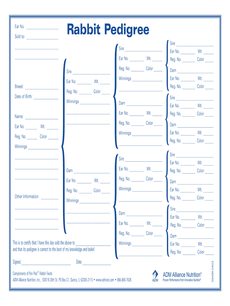 Adm Alliance Nutrition Rabbit Pedigree Form - Fill Online for Free Printable Rabbit Pedigree Template