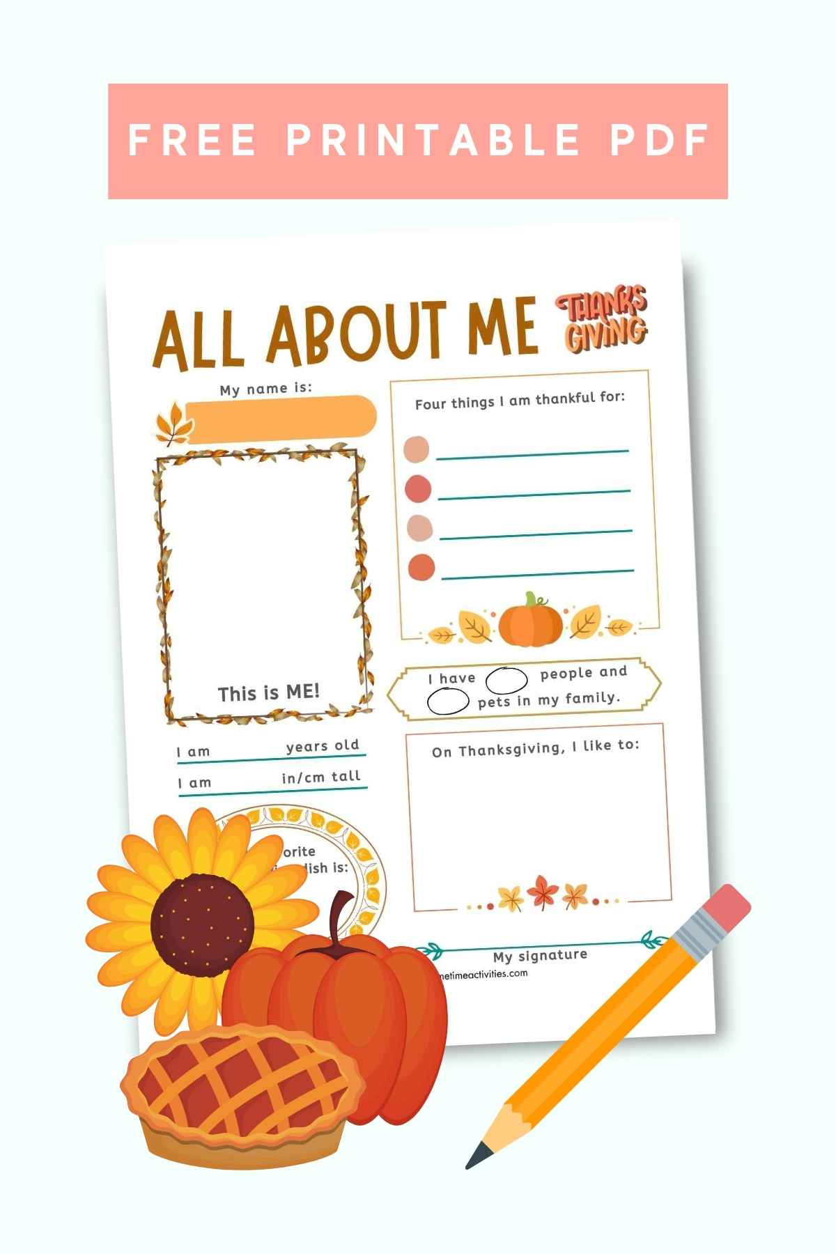 All About Me - Thanksgiving Printable Worksheet for Thanksgiving Activities Worksheet