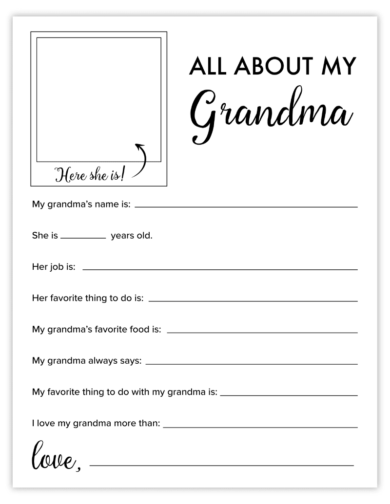 All About My Grandma Mother&amp;#039;S Day Printable Questionnaire - Pjs in All About My Grandma Free Printable