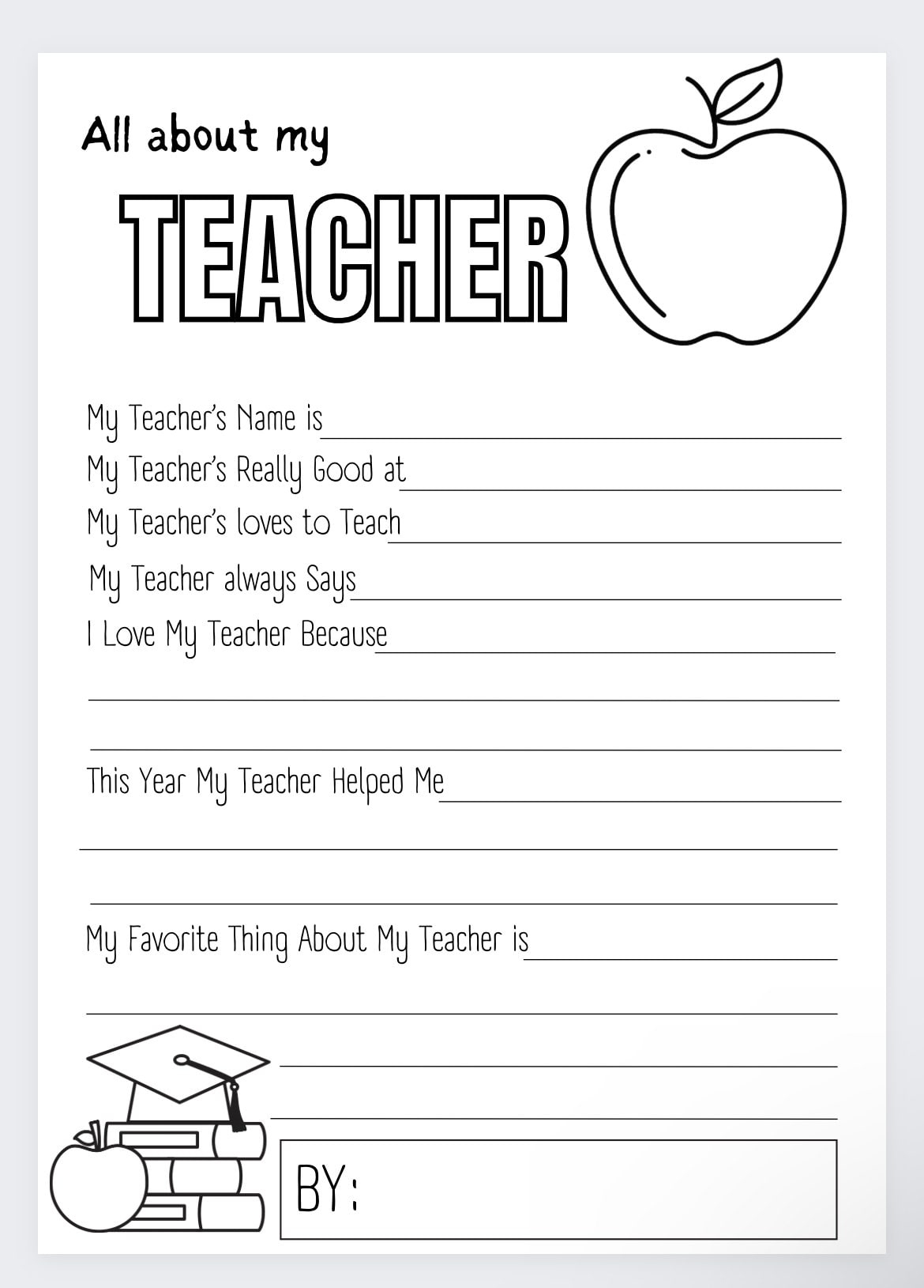 All About My Teacher Printable: Teacher Appreciation Coloring Page regarding All About My Teacher Printable