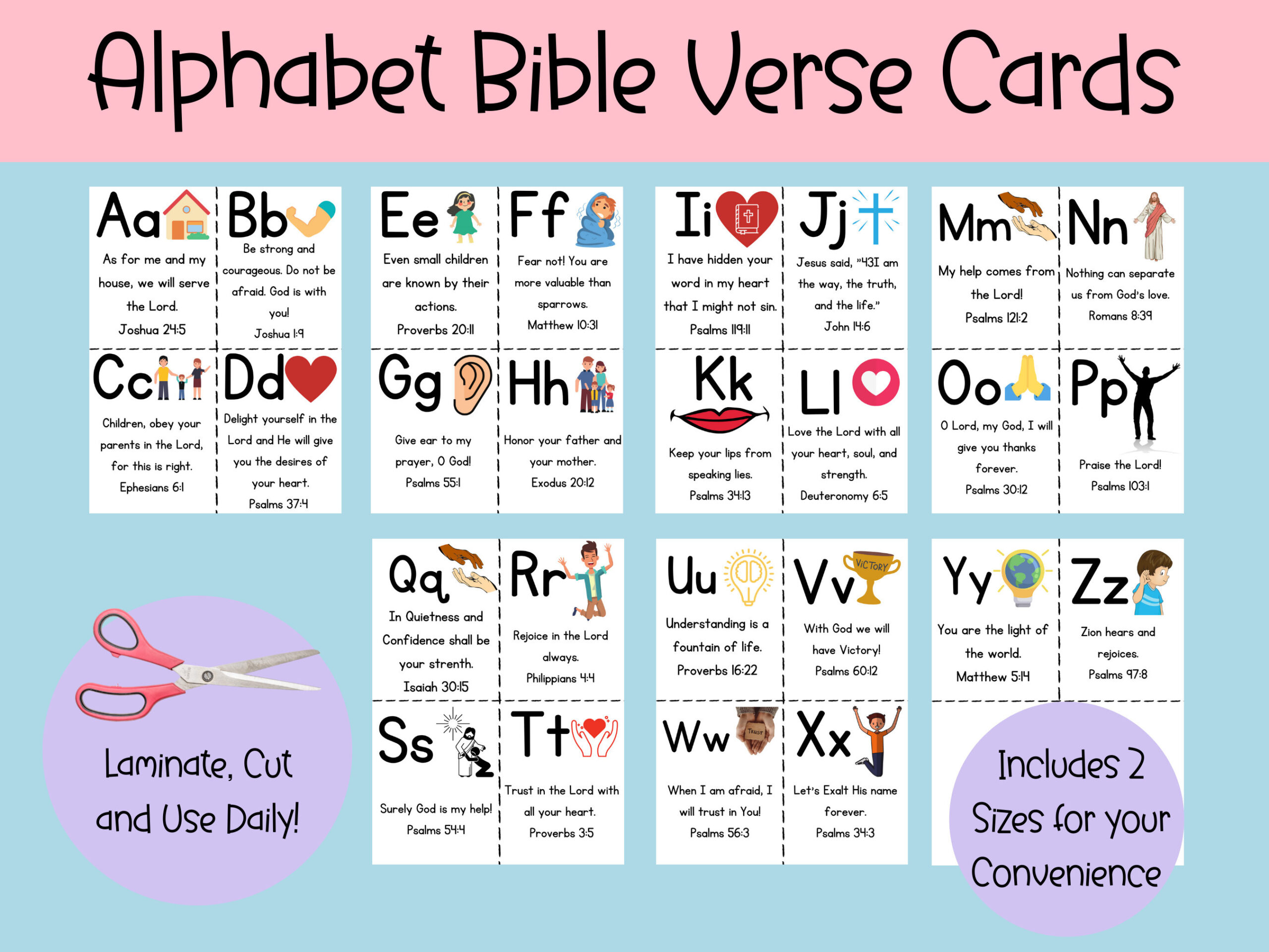 Alphabet Bible Verse Cards, Printable Abc Bible Flashcards with Bible Alphabet a to Z Printable