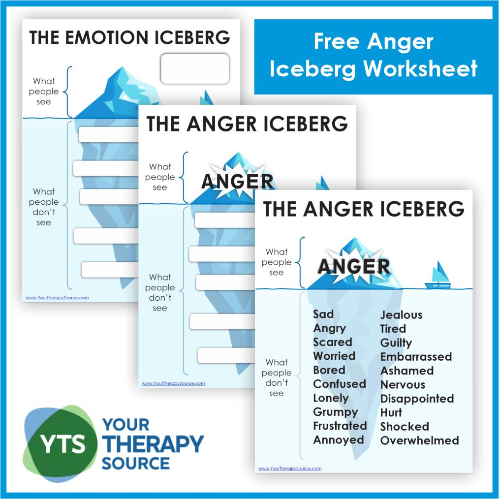 Anger Iceberg Worksheet - Your Therapy Source within Free Printable Blank Anger Iceberg