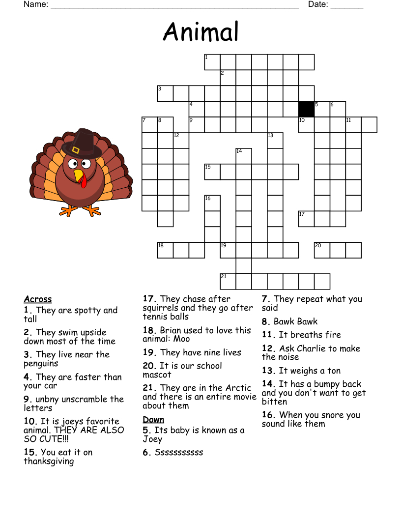 Animal Crossword Puzzle - Wordmint with Printable Animal Crosswords