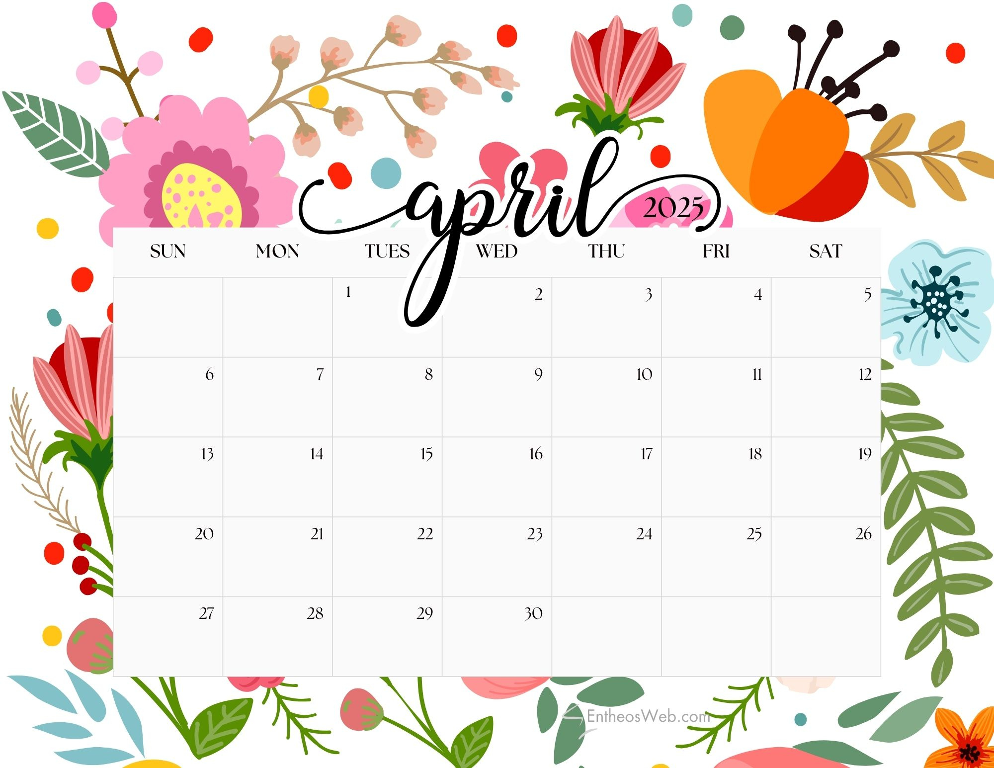 April 2025 Calendar Printables | Entheosweb intended for April 2025 Calendar Free Printable