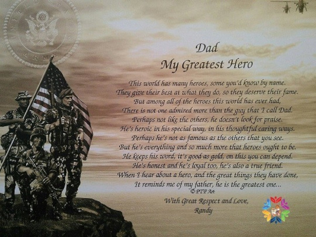 Army Poem For Dad, My Hero Poem With Mat, Father'S Day Gift, Dad Gift, Personalized Gifts, Personalized Print, Retirement Gift - Etsy intended for Veterans Day Poem For Dad