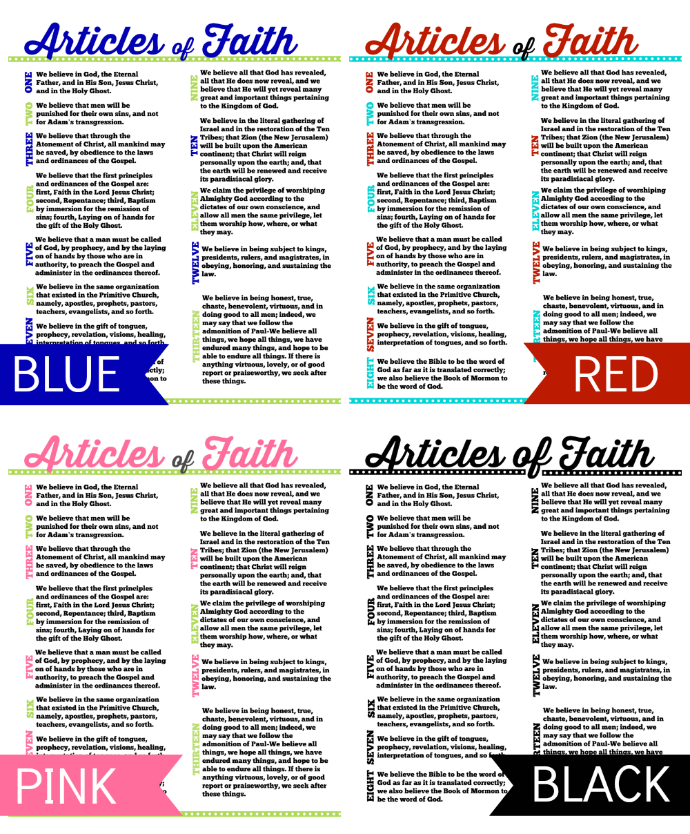 Articles Of Faith - Free Printable pertaining to Articles Of Faith Printable Free