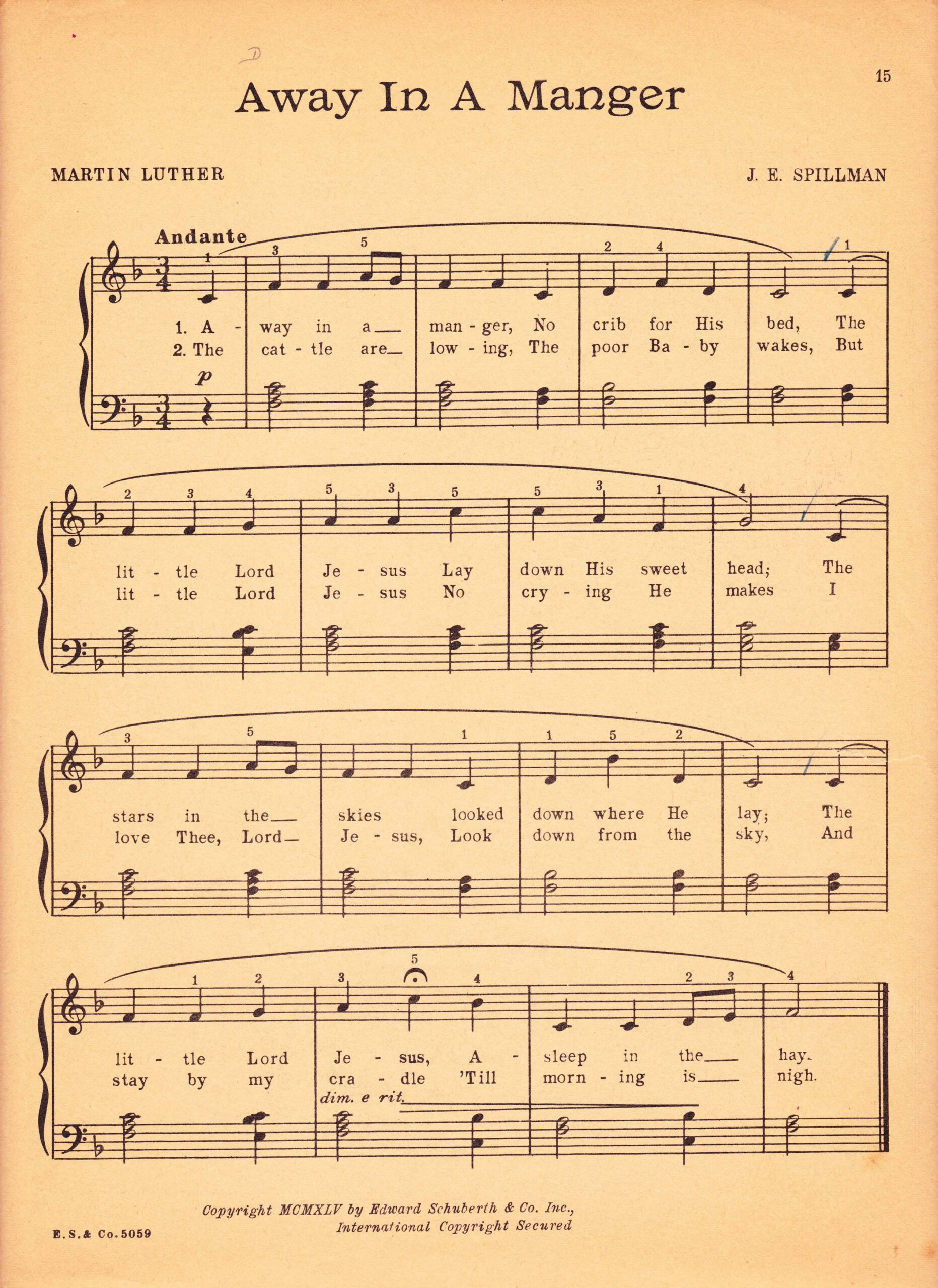 Away In A Manger Vintage Sheet Music for Free Printable Away In A Manger Piano Sheet Music