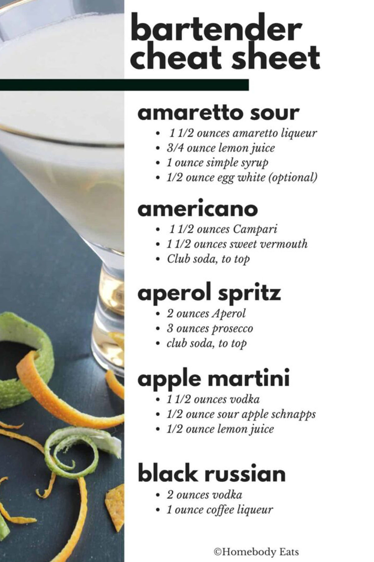 Bartender Cheat Sheet (Free Pdf): 45 Cocktails - Homebody Eats pertaining to Free Printable Bartender Cheat Sheet