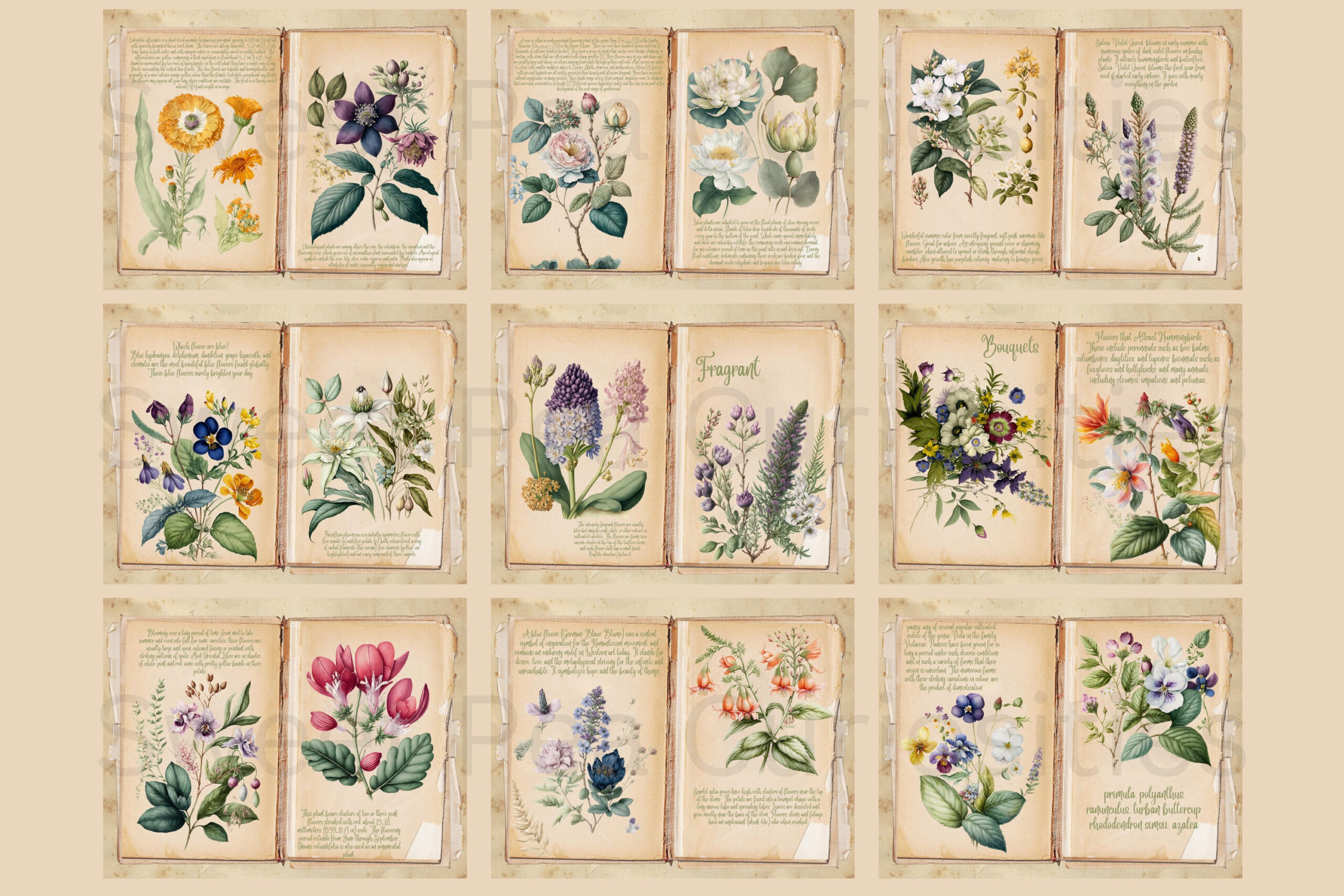 Beautiful Flower Book Pages And Papers, Junk Journal, Art with Edith Holden Free Printables