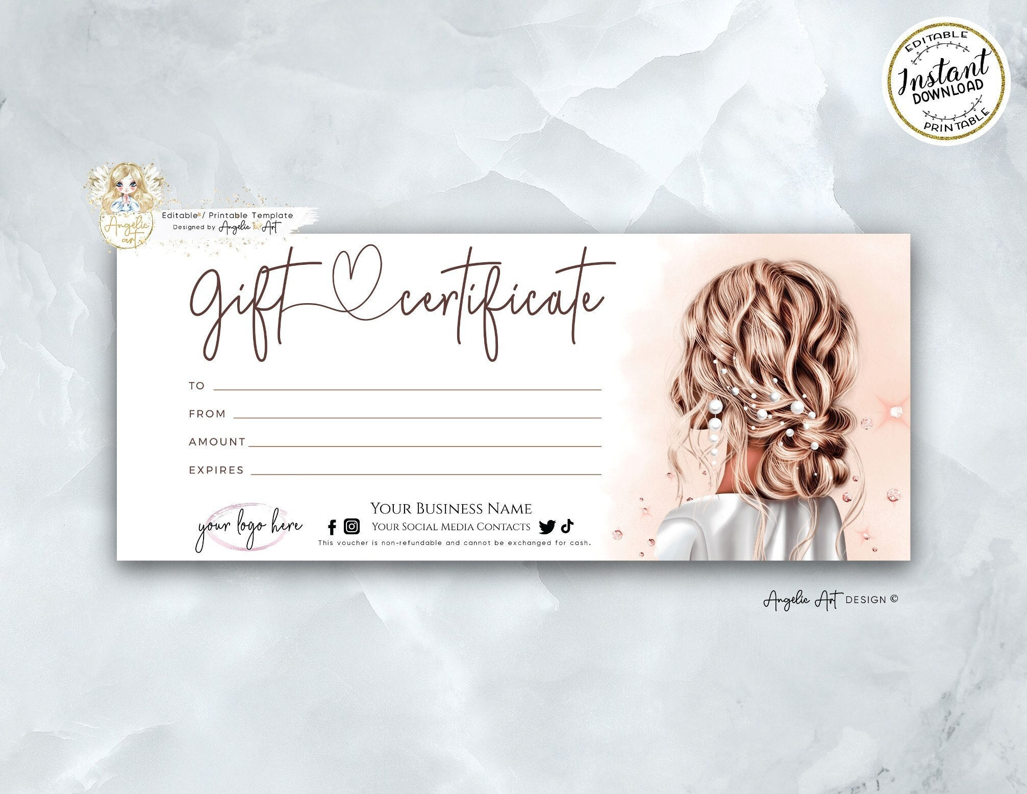 Beauty Gift Certificate Template, Hair Salon Gift Voucher, Hair within Free Printable Hair Salon Gift Certificate Template