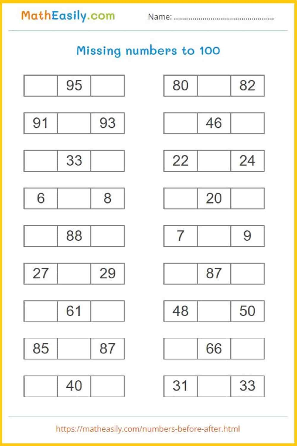 Before And After Numbers Game Online + Worksheets inside Before and After Numbers Worksheet