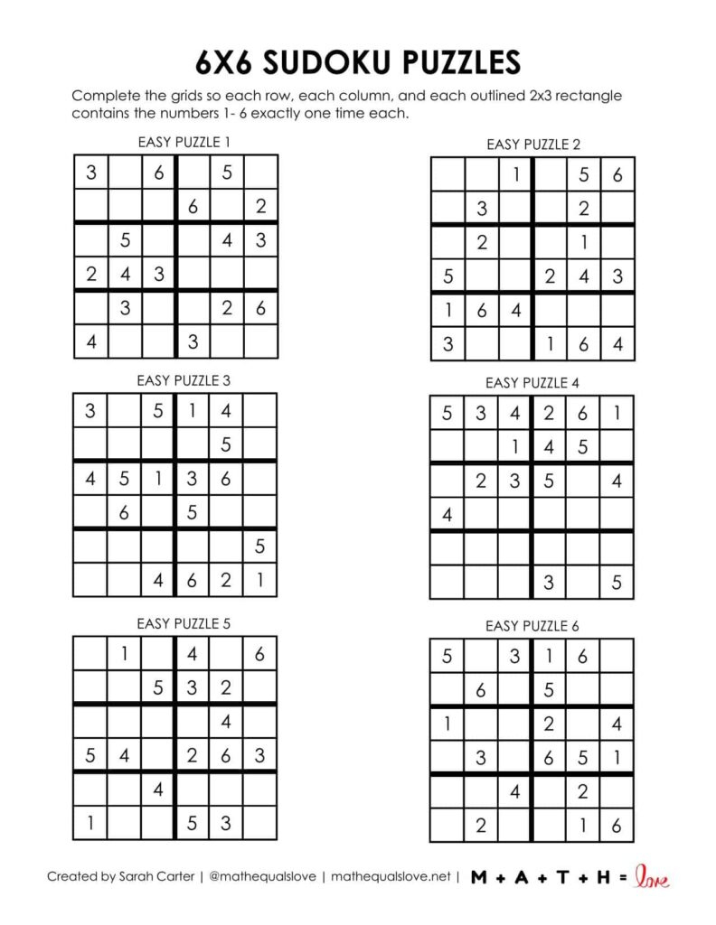 Beginner Sudoku 6X6 Printable Puzzles (Pdf) inside Sudoku Printable Free 6 Per Page
