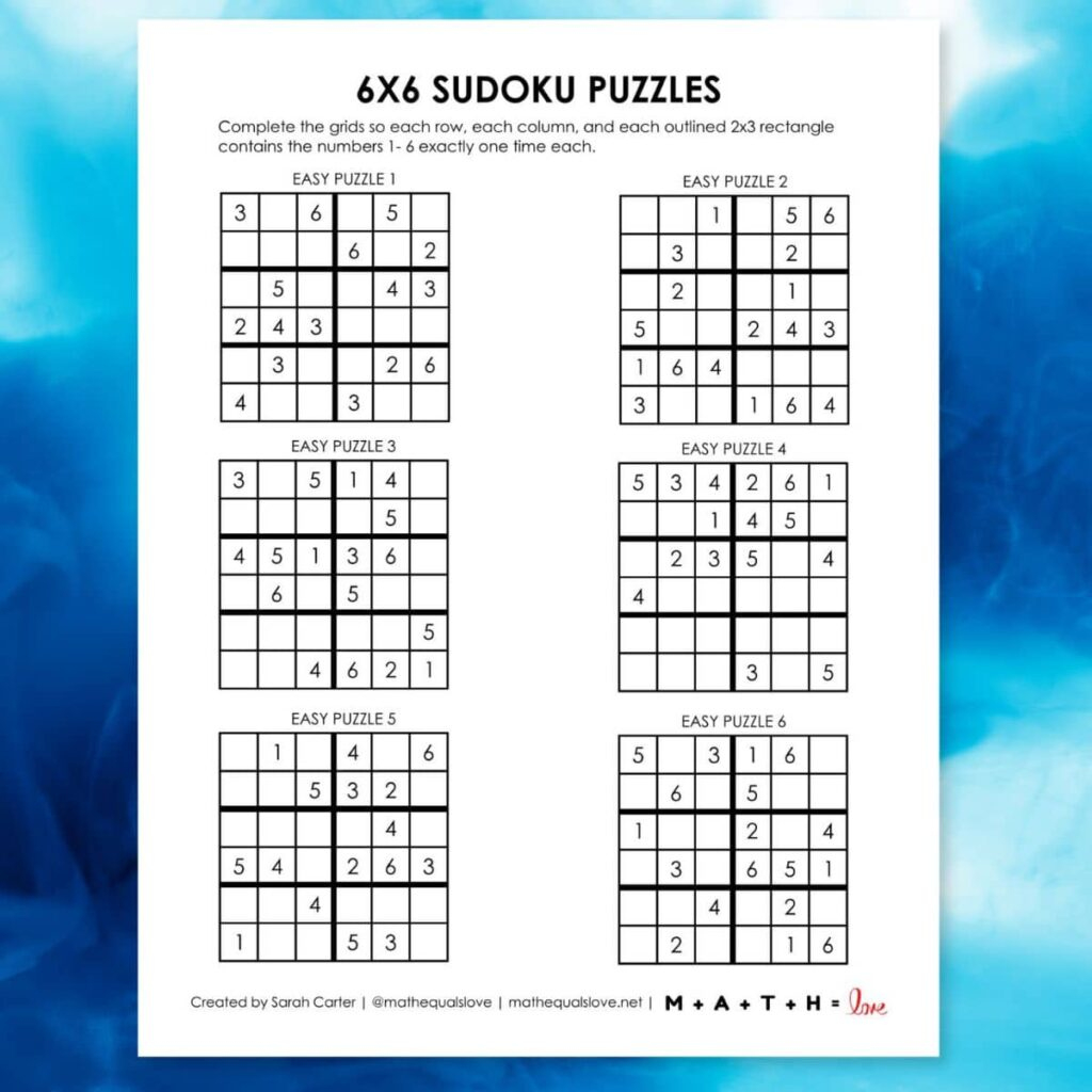 Beginner Sudoku 6X6 Printable Puzzles (Pdf) with regard to Sudoku Printable Free 6 Per Page