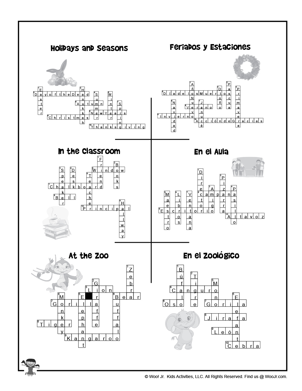 Bilingual / Esl Worksheets: English And Spanish Crossword Puzzles throughout Esl Crossword Puzzles Printable