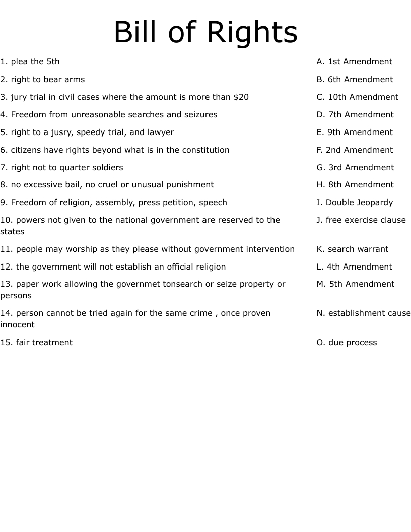 Bill Of Rights Worksheet - Wordmint pertaining to Free Printable Bill of Rights Worksheets