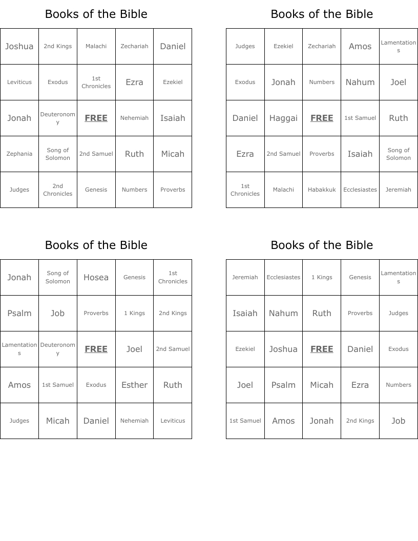 Books Of The Bible Bingo Cards - Wordmint for Free Printable Bible Bingo Cards