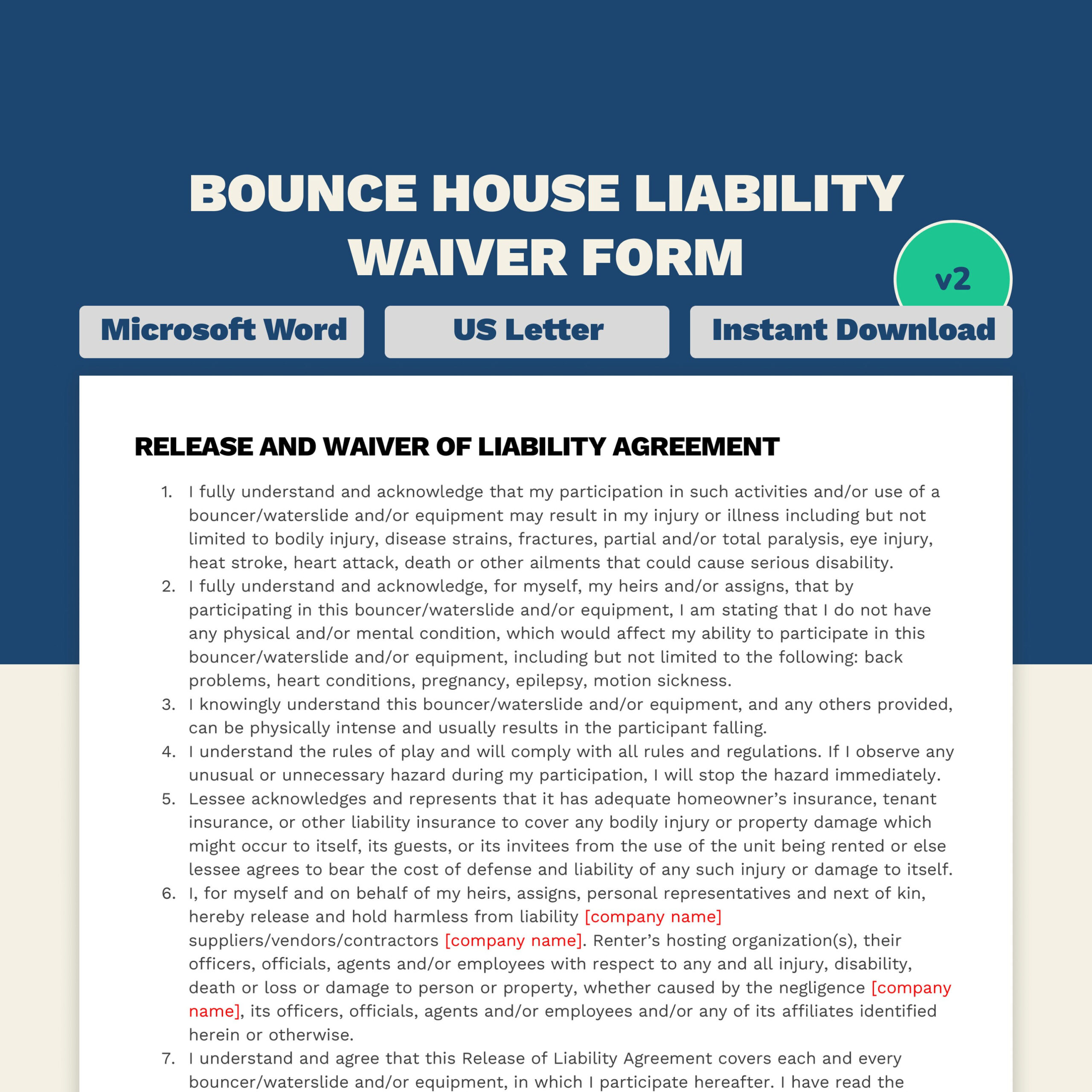 Bounce House Waiver Of Liability Form | Letter Size Word Template throughout Printable Bounce House Waiver Template