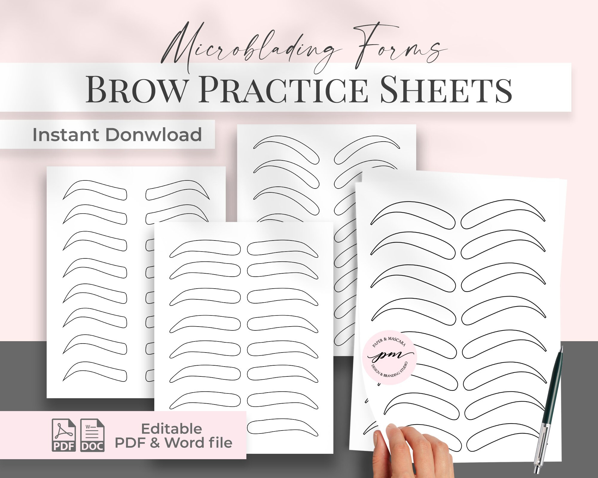 Brow Practice Sheets, Eyebrow Microblading Practice Sheets in Printable Microblading Practice Sheets
