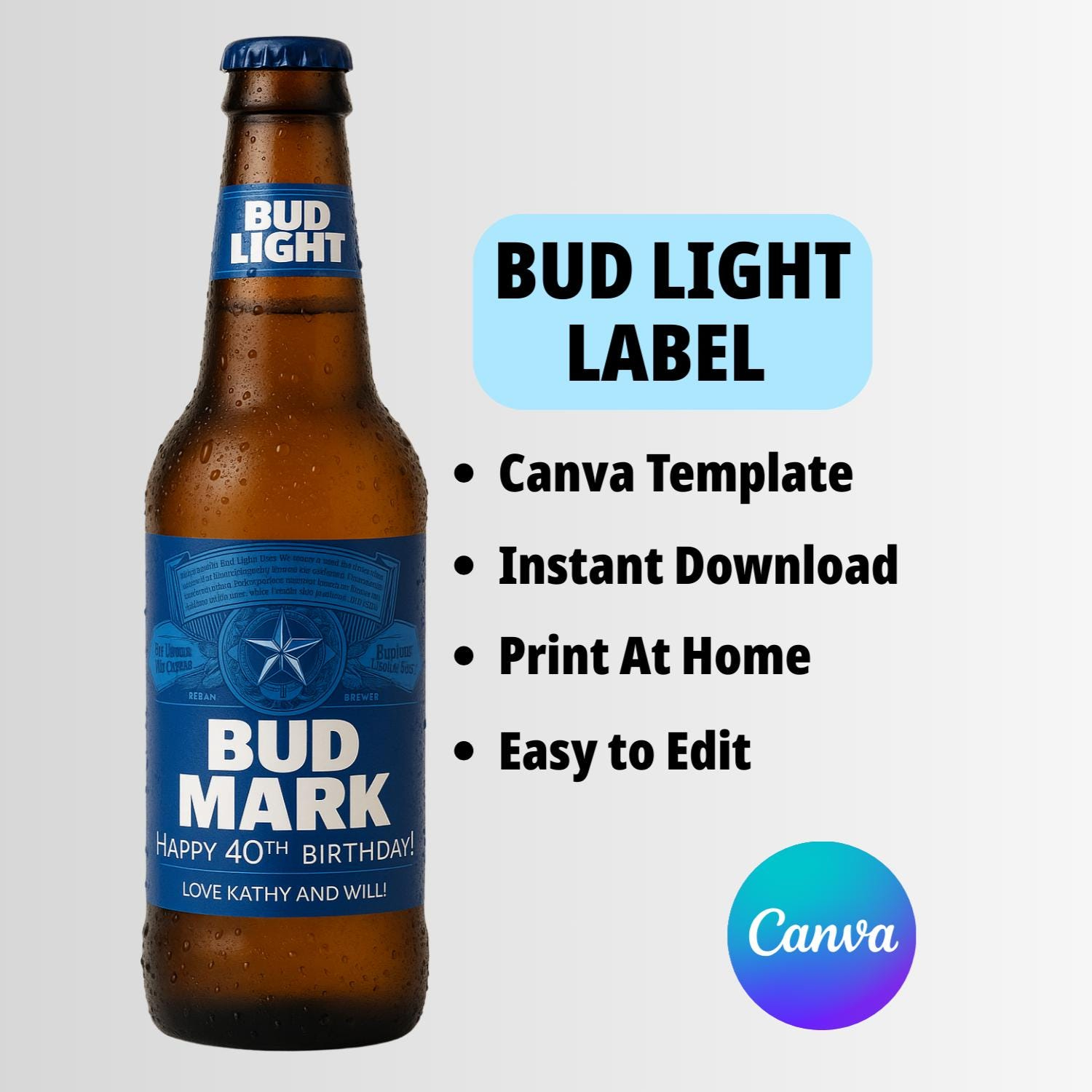 Bud Light Beer Label Canva Template. Personalized Custom Digital regarding Printable Bud Light Label