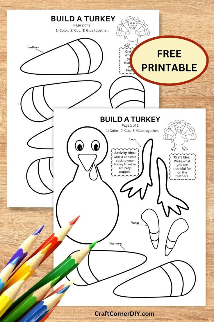 Build A Turkey Craft: Free Printable | Craft Corner Diy throughout Build Your Own Turkey Printable