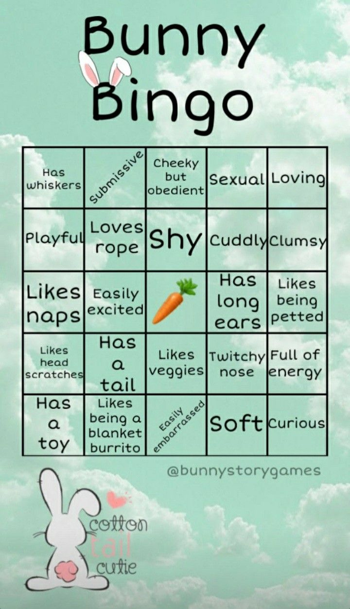 Bunny Pet Play Bingo with regard to Kink Bingo Card Generator