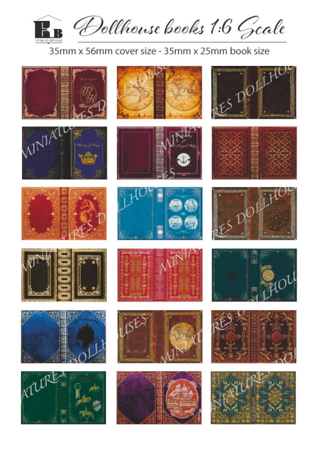 Buy 36 Miniature Book Cover, 36 Antique &amp;amp; Medieval Printable Book Cover,  1/6 Scale Printable Dollhouse Book, Book Cover Download Online In India - for Free Printable Dollhouse Book Covers