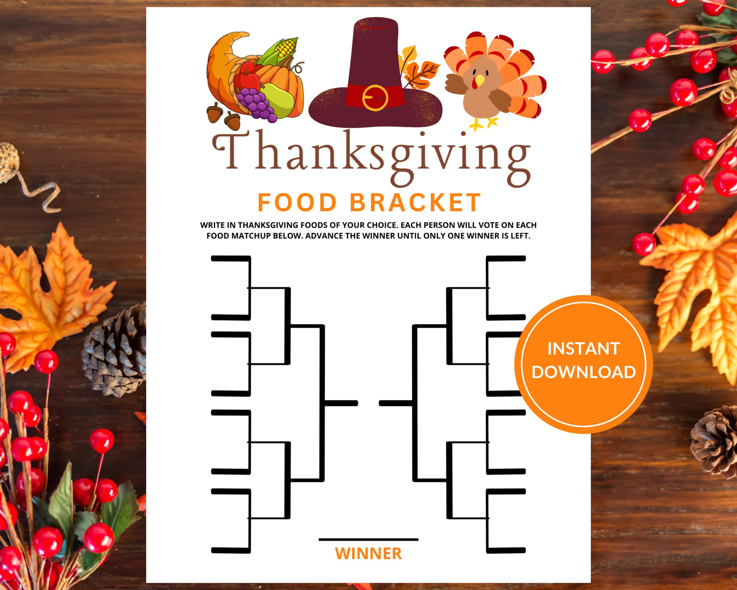 Buy Thanksgiving Food Bracket Game: Printable Table Quiz (Digital for Thanksgiving Food Bracket Printable
