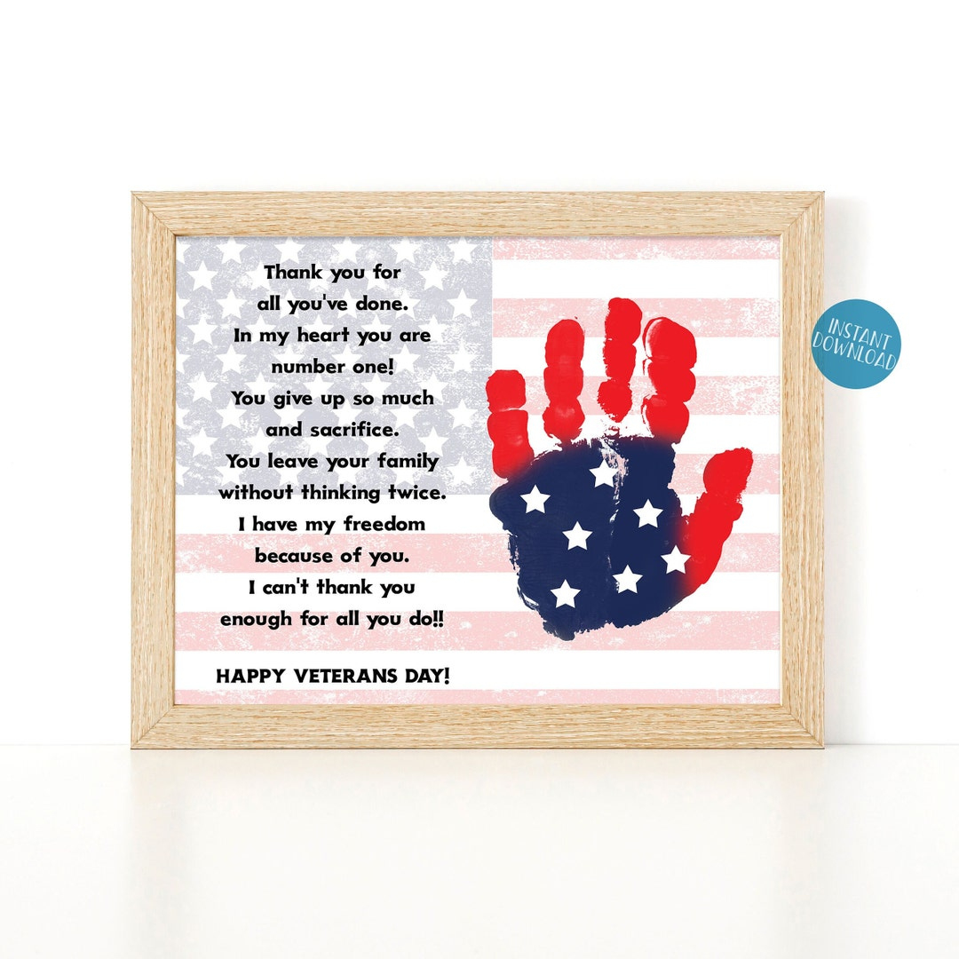 Buy Veterans Day Thank You Card, Handprint Art Project For Kids, Veteran  Gift Idea, Diy Kids Craft Kit, Veteran&amp;#039;S Day Poem Printable Card Online In pertaining to Veterans Day Poem For Kindergarten