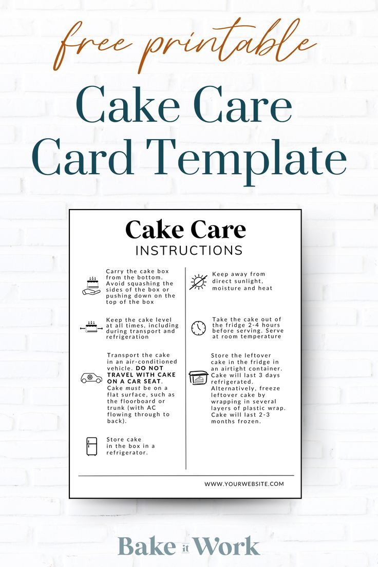 Cake Care Card Free Download with Free Printable Cake Care Instructions