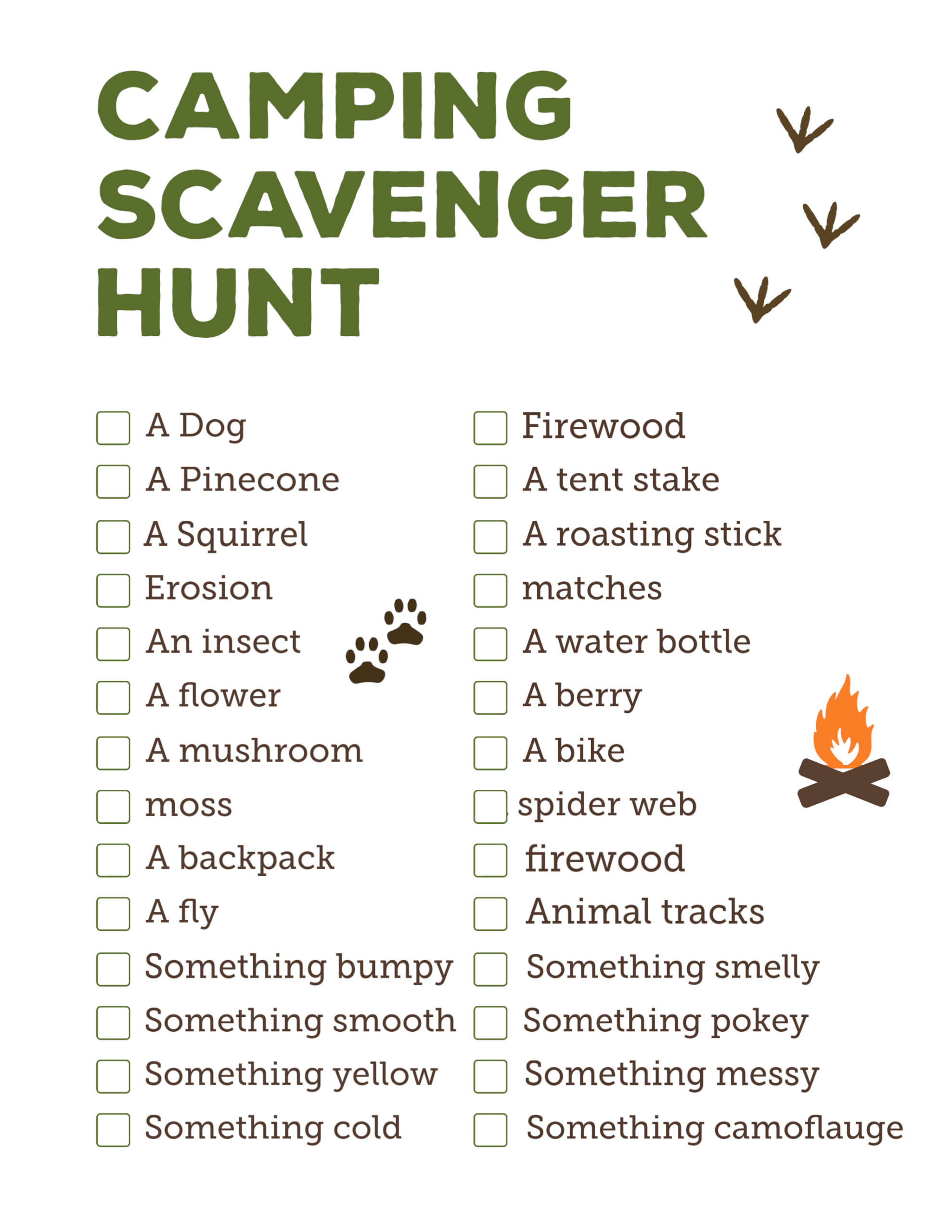 Camping Scavenger Hunt Printable - Paper Trail Design with regard to Camping Scavenger Hunt Printable Free