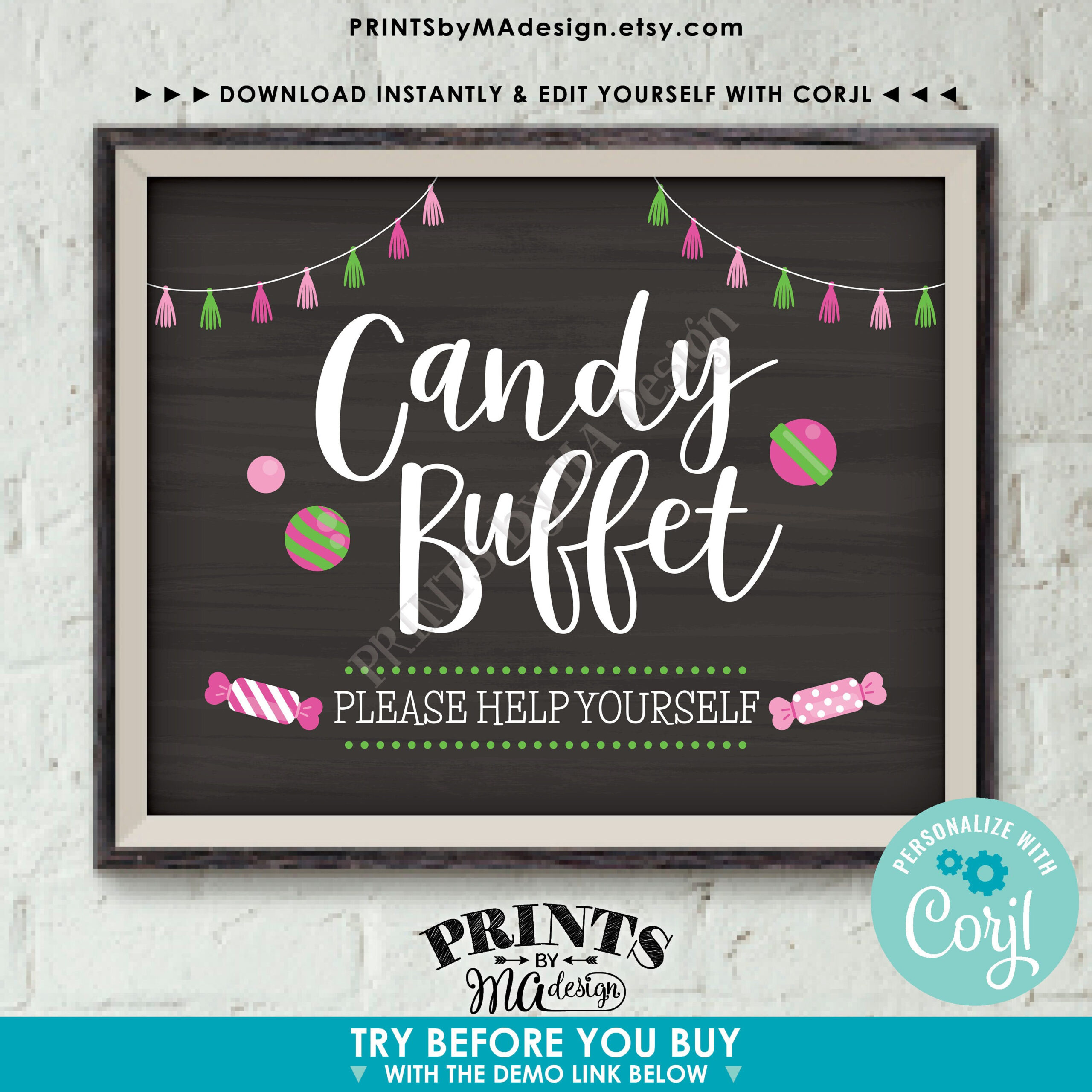 Candy Buffet Sign, Please Help Yourself, Birthday Graduation in Free Printable Graduation Candy Buffet Signs