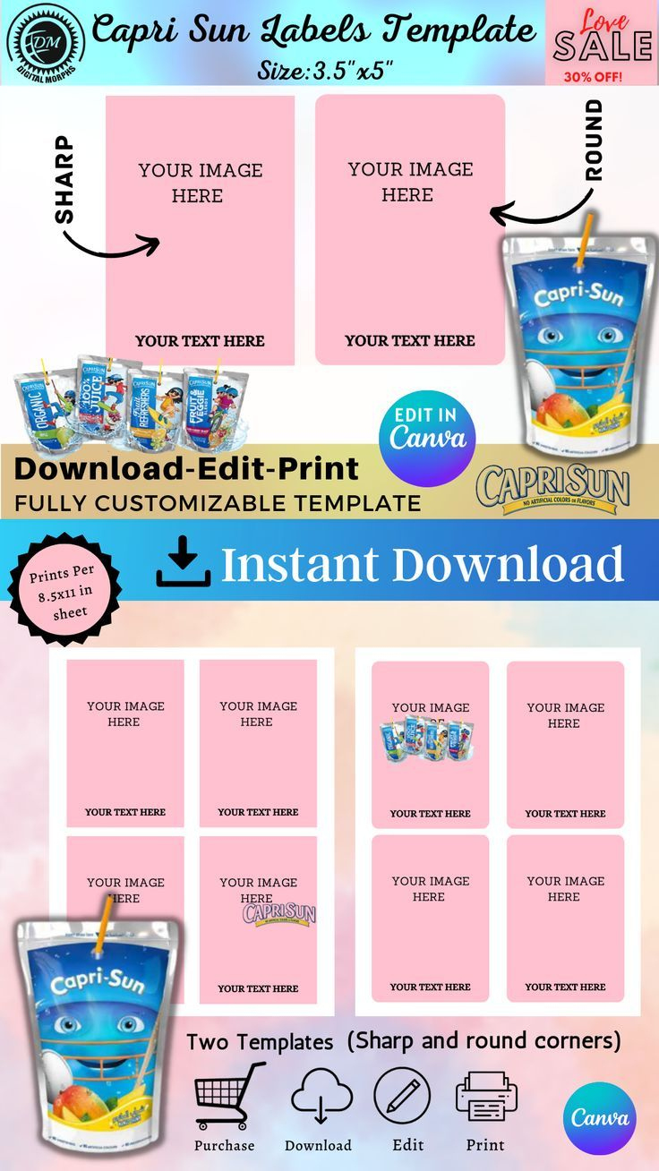 Capri Sun Labels | Juice Labels | Capri Sun Template | Capri Sun regarding Printable Capri Sun Template Free