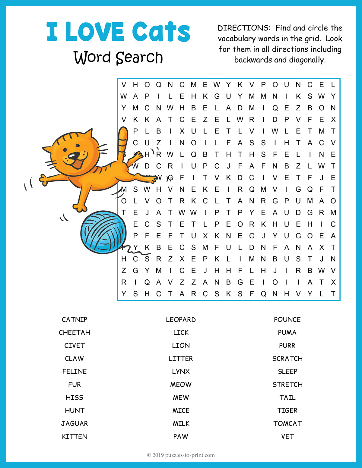 Cat Word Search within Cat Word Search Printable