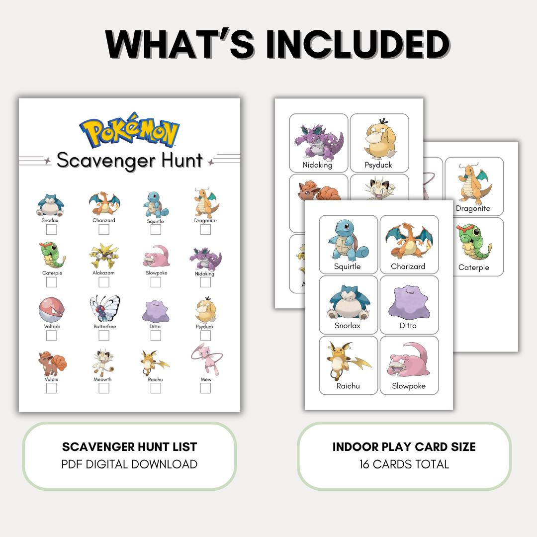 Catch 'Em All Pokemon Scavenger Hunt Printable For Kids, Set Of 16 throughout Free Printable Pokemon Scavenger Hunt Printable