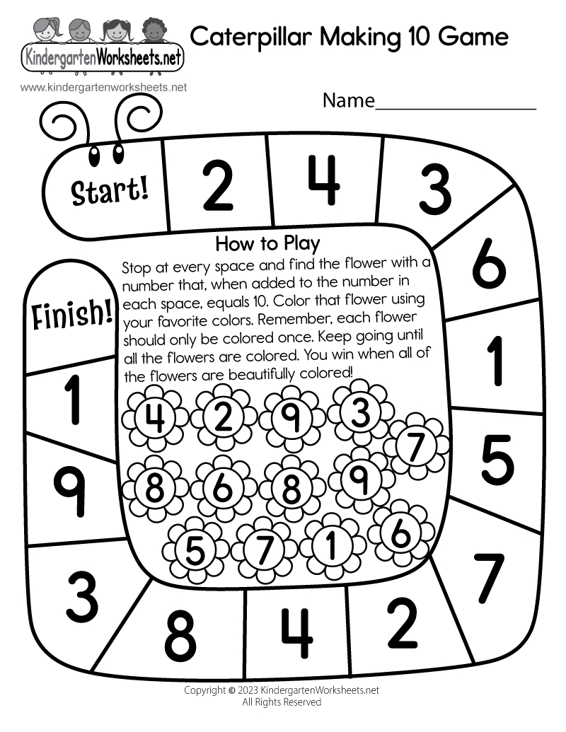 Caterpillar Making 10 Game Worksheet - Free Printable, Digital, & Pdf in Printable Kindergarten Making 10 Worksheets