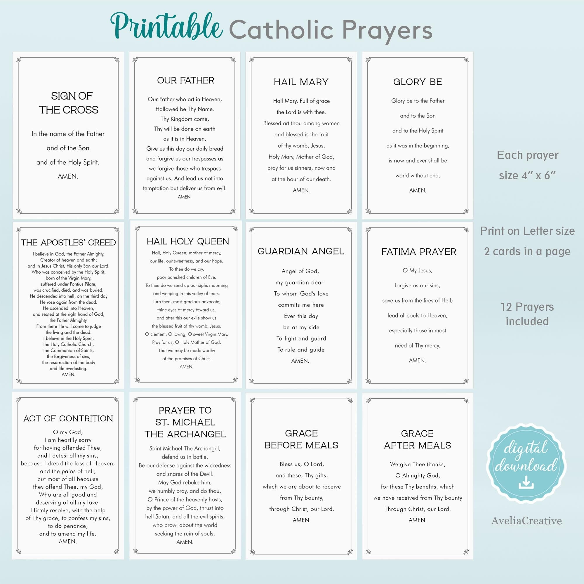 Catholic Prayers Card Bundle, Instant Download, Printable Catholic for Free Printable Printable Catholic Prayer Cards