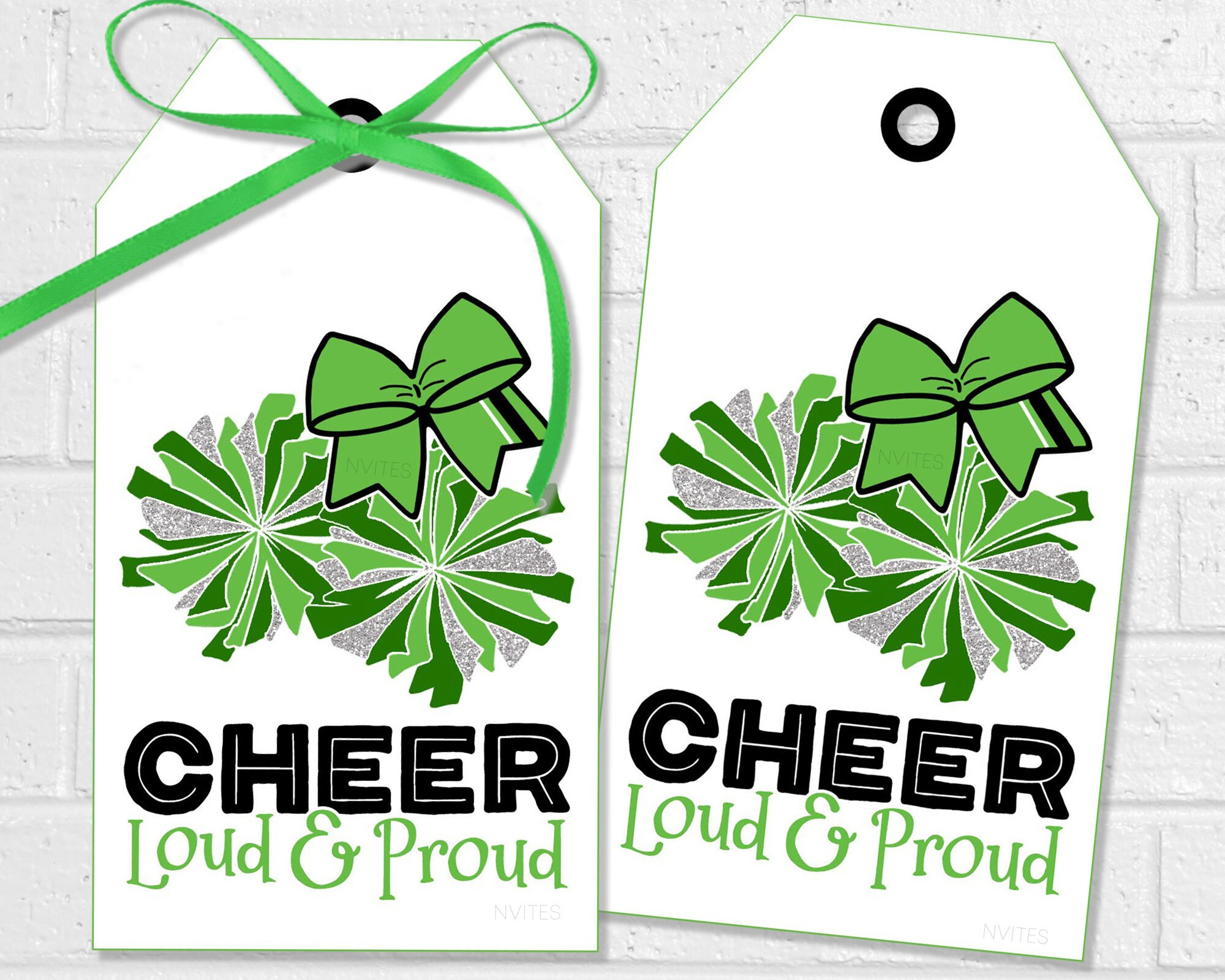Cheer Loud And Proud Good Luck Tags, Printable Green Poms Spirit pertaining to Free Printable Cheer Tags