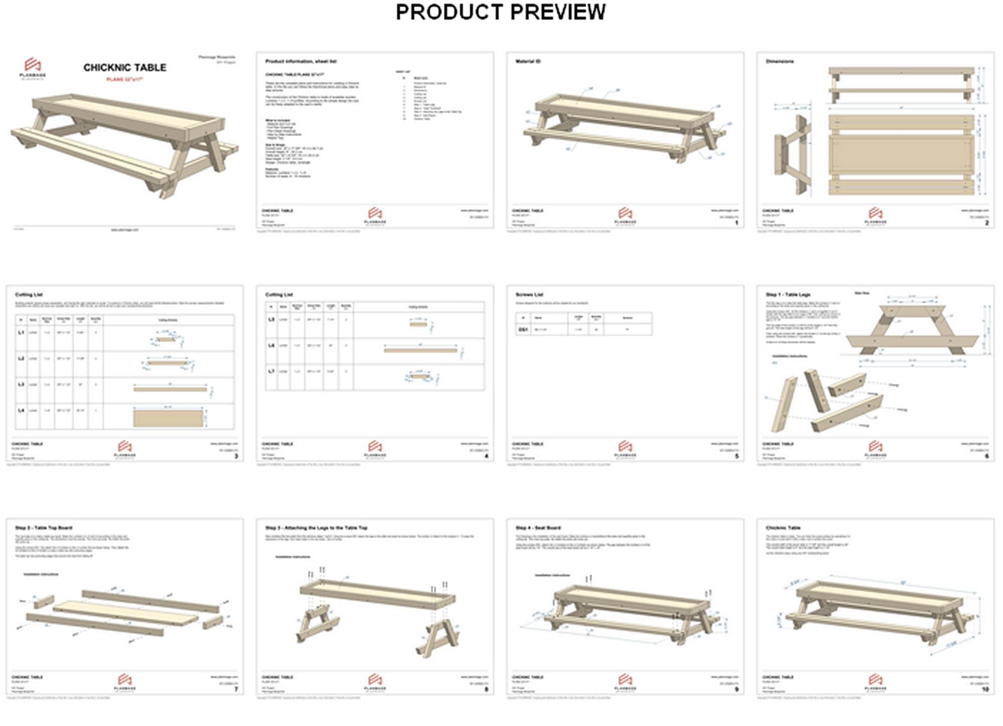 Chicknic Table Plans 32X17 In - Diy Chicken Picnic Table Pdf in Free Printable Chicknic Table Plans