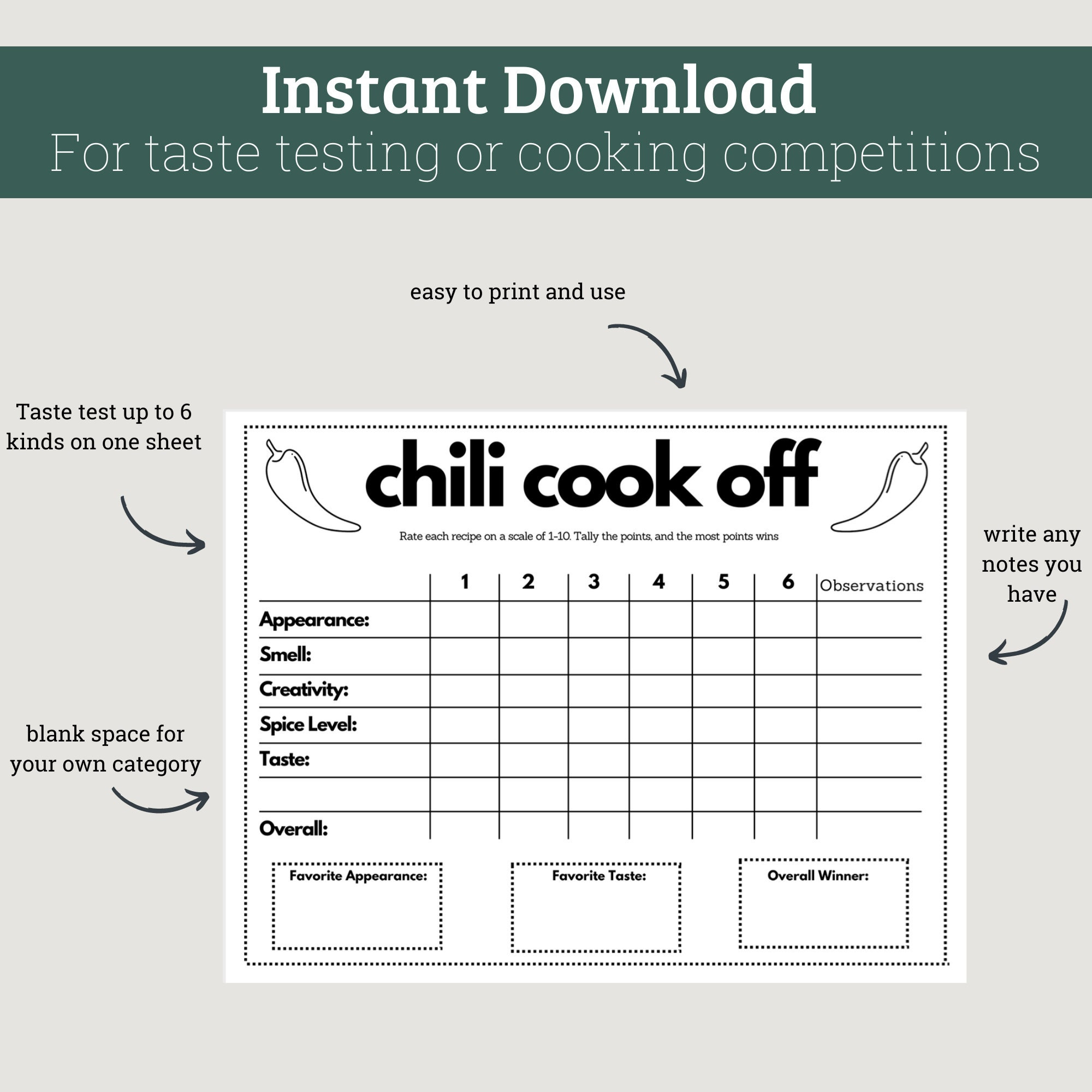 Chili Cook-Off Taste Testing Scorecard Printable For Parties And intended for Pdf Free Printable Chili Cook Off Scorecards