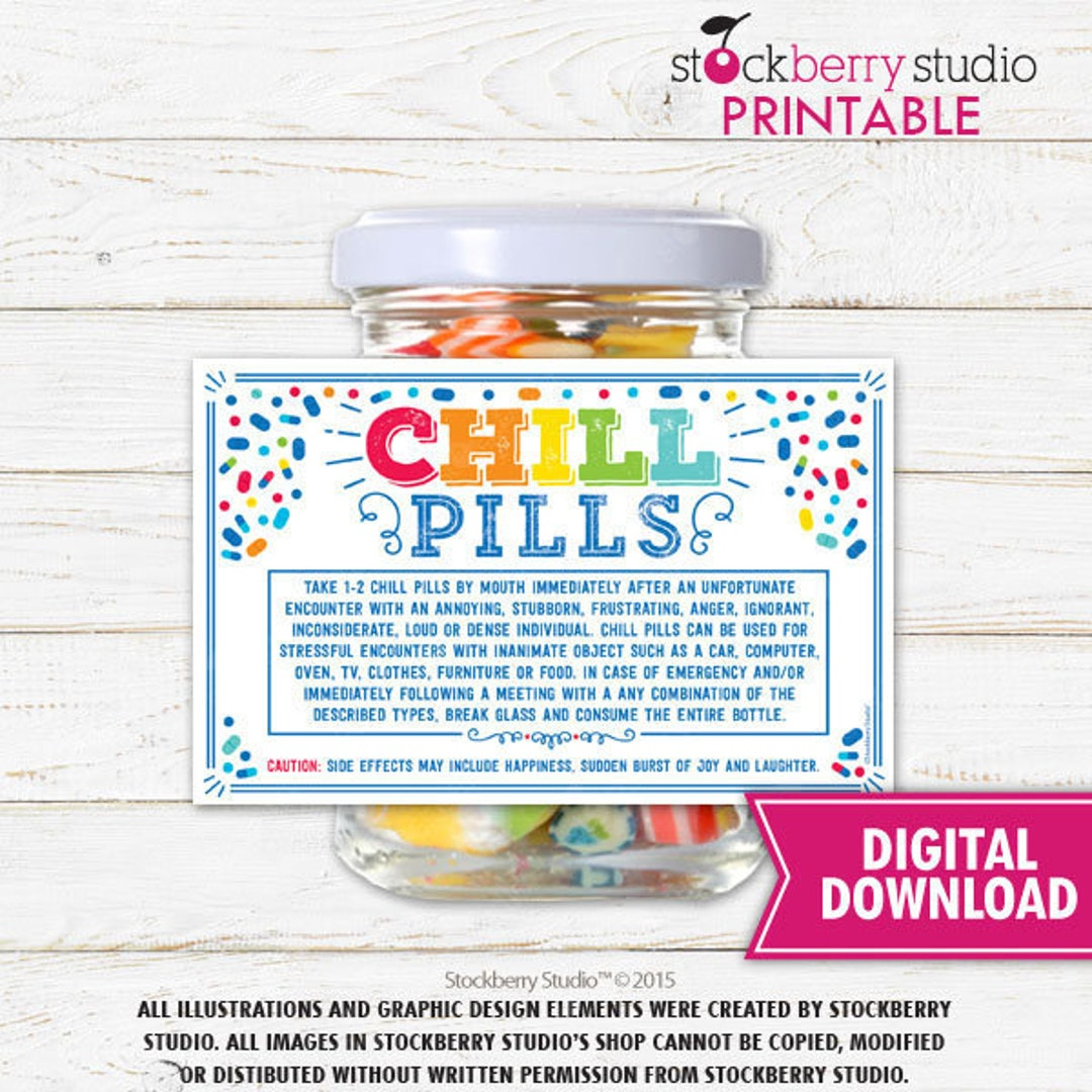 Chill Pill Label Printable Prescription Label Funny Coworker Gag pertaining to Free Printable Chill Pill Jar Label Printable