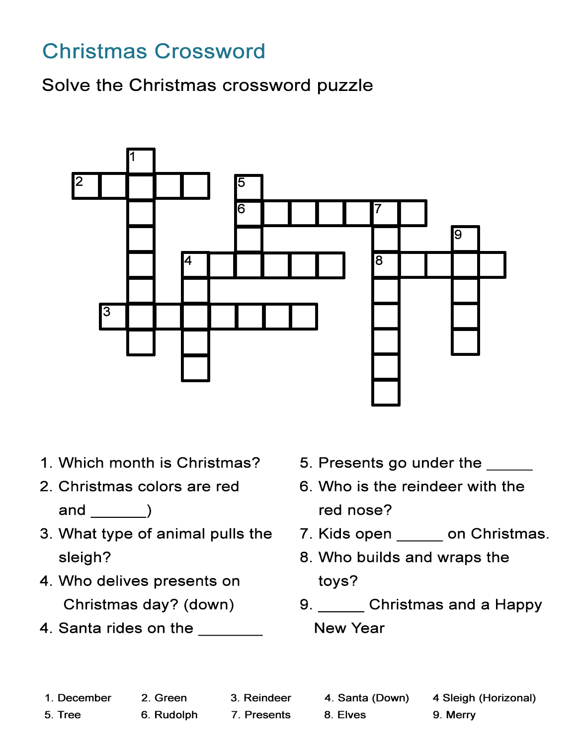Christmas Crossword Puzzle - All Esl throughout Esl Crossword Puzzles Printable